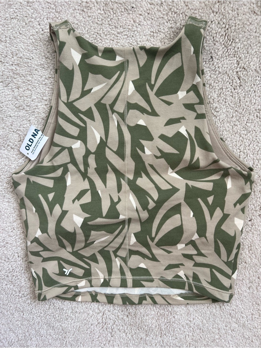 Old Navy NWT Womens XS PowerChill Go-Dry Green Tan Abstract Crop Sports Bra Tank